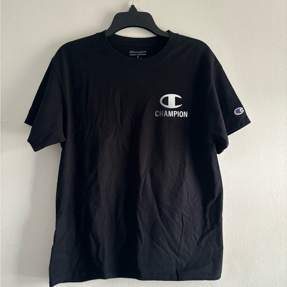 Champion Mens T-Shirt Graphic Logo Print Front & Back Black - Picture 2 of 7